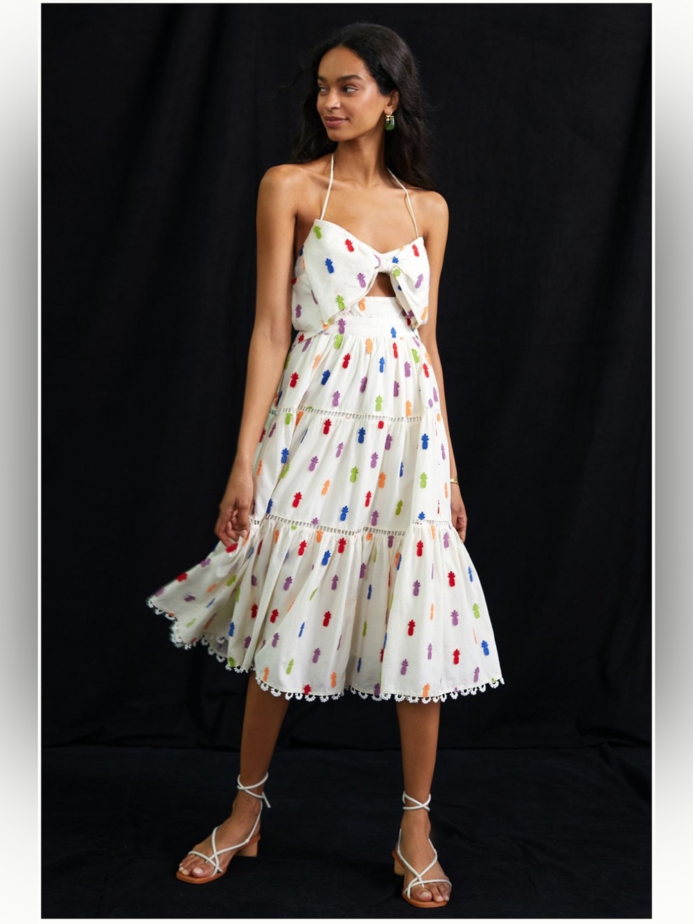 Farm Rio Rainbow Embroidered Pineapple Dress Size Small - Picture 2 of 13